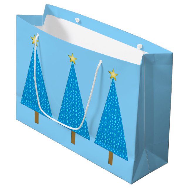 Blaue Sterne Große Geschenktüte (Vorderseite Schrägansicht)