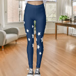 Blaue Sterne Leggings<br><div class="desc">Ein einfaches diagonales Muster mit weißen Sternen auf einem naby blauen Hintergrund.</div>