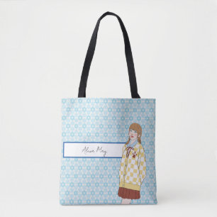 Blaue Sterne Muster mit Girl Illustration bearbeit