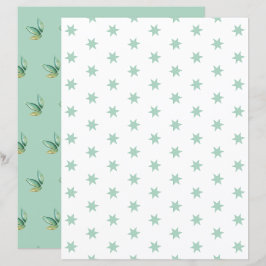 Blaue Sterne und Blätter - Scrapbook Paper Sheet