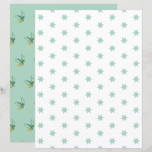 Blaue Sterne und Blätter - Scrapbook Paper Sheet