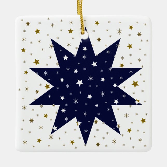 Blaue Sterne und funkelnd Goldstars Keramikornament (Vorderseite)