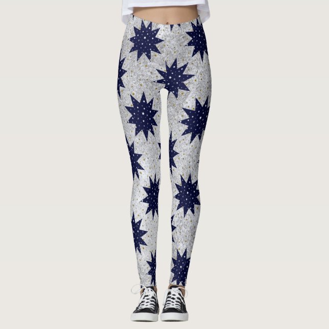 Blaue Sterne und funkelnd Goldstars Leggings (Vorderseite)