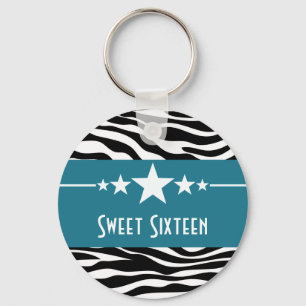 Blaue Sterne Zebradruck Sweet 16 Schlüsselanhänger