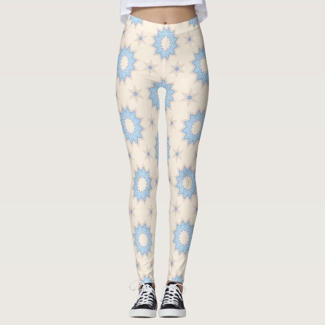 Blaue Sternenexplosion-Geometrie Leggings (Vorderseite)