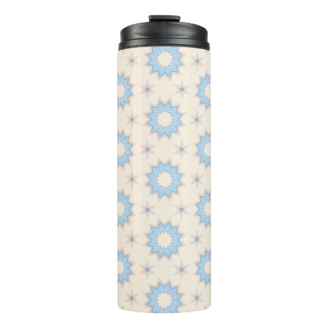 Blaue Sternenexplosion Geometrie Thermosbecher (Vorderseite)