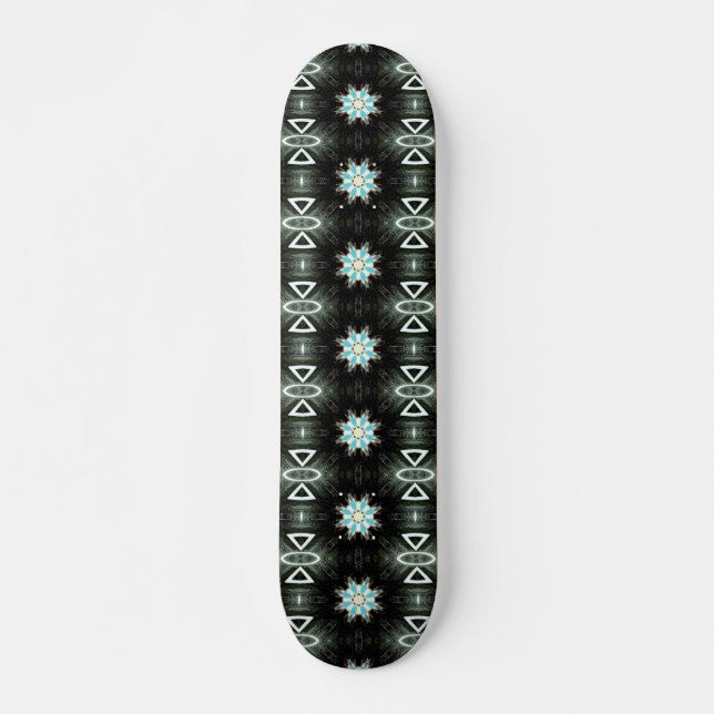 blaue Sternexplosion geometrisches Schwarzes Skateboard (Vorne)