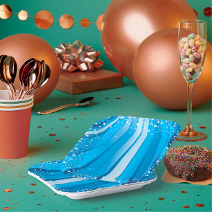 Blaue Sternexplosion mit leuchtenden Lichtstrahlen Pappteller