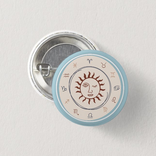 Blaue Sternzeichen Astrologische Sonne Button (Vorne & Hinten)