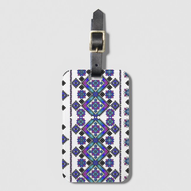 Blaue Stickerei Gepäckanhänger (Vorderseite Vertikal)