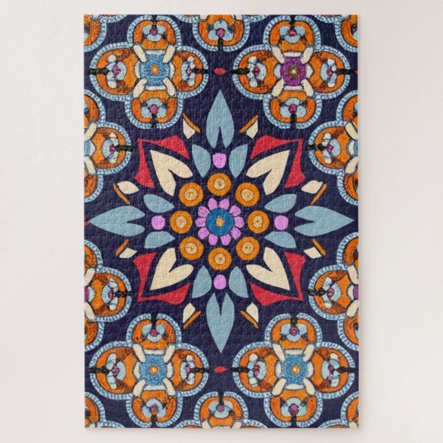 Blaue Stickerei Puzzle (Vertikal)