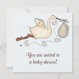 Blaue Storch Baby Boy Shower Einladung