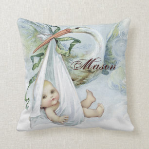 Blaue Storch Baby Jungen Kinderzimmer Kissen im Vi