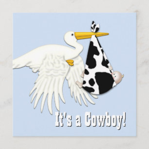 Blaue Storch-Kuh-Druck-Cowboy-Baby-Party Einladung
