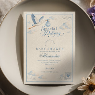 Blaue Storch-Sonderzustellung-Baby-Party Einladung