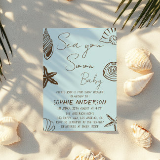 Blaue Strand-See Dich Bald Baby-Küsten-Baby-Party Einladung
