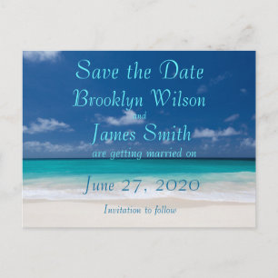 Blaue Strandhochzeit Save The Date Postkarte