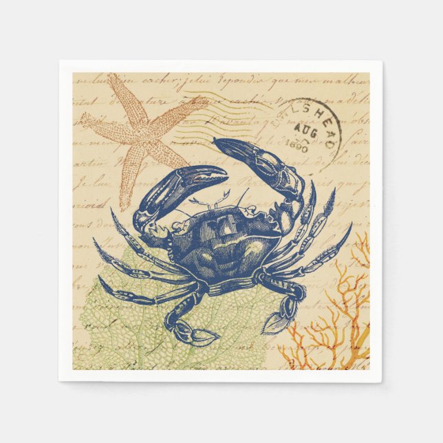 Blaue Strandkrabben-Collage Serviette (Vorderseite)