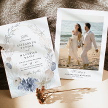 Blaue Strandküsten-Muschel-Foto-Hochzeit