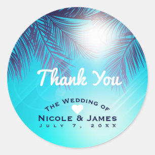 Blaue Strandparty Sonnige Palmen Geburtstagsmitgeb Runder Aufkleber