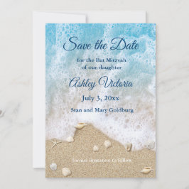 Blaue Strandwellen Bat Mitzvah Save the Date Einladung