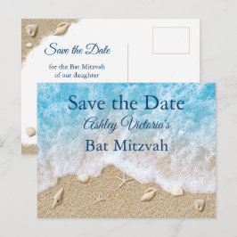 Blaue Strandwellen Bat Mitzvah Save the Date Einladungspostkarte