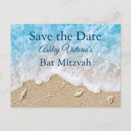 Blaue Strandwellen Bat Mitzvah Save the Date Einladungspostkarte