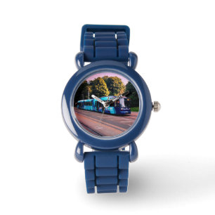 Blaue Straßenbahn Armbanduhr
