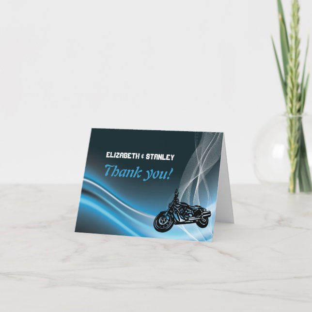 Blaue Straßenradfahrerhochzeit danken Ihnen Dankeskarte (Vorderseite)