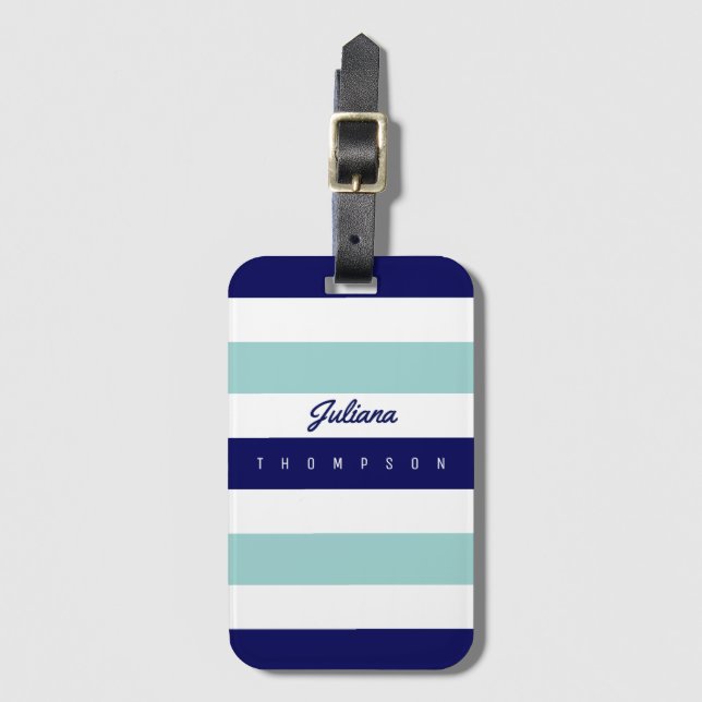 Blaue Streifen (2 Töne) mit Namen Gepäckanhänger (Vorderseite Vertikal)