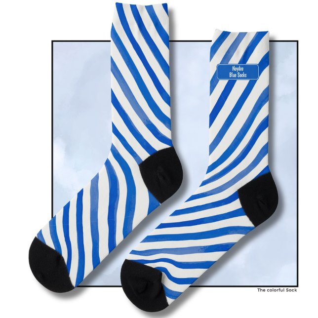 Blaue Streifen auf Weiß und Text Socken (Von Creator hochgeladen)