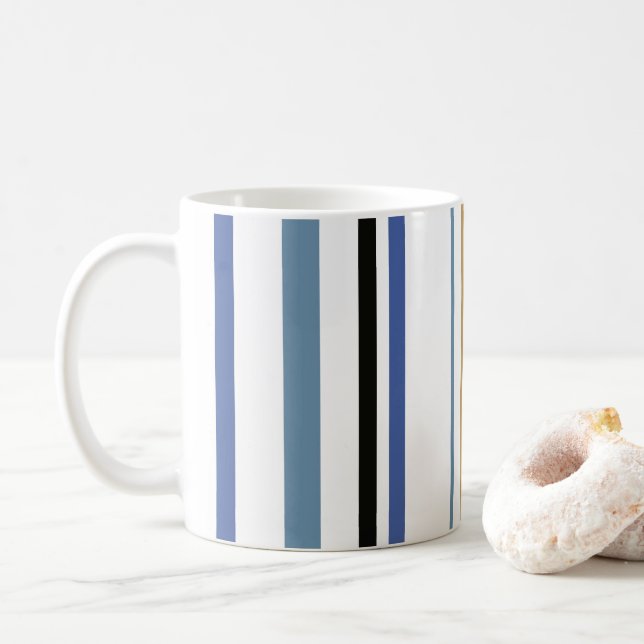 Blaue Streifen aus Gold und Weiß Beach Kaffeetasse (Mit Donut)