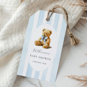 Blaue Streifen Bär Baby Shower Geschenkanhänger