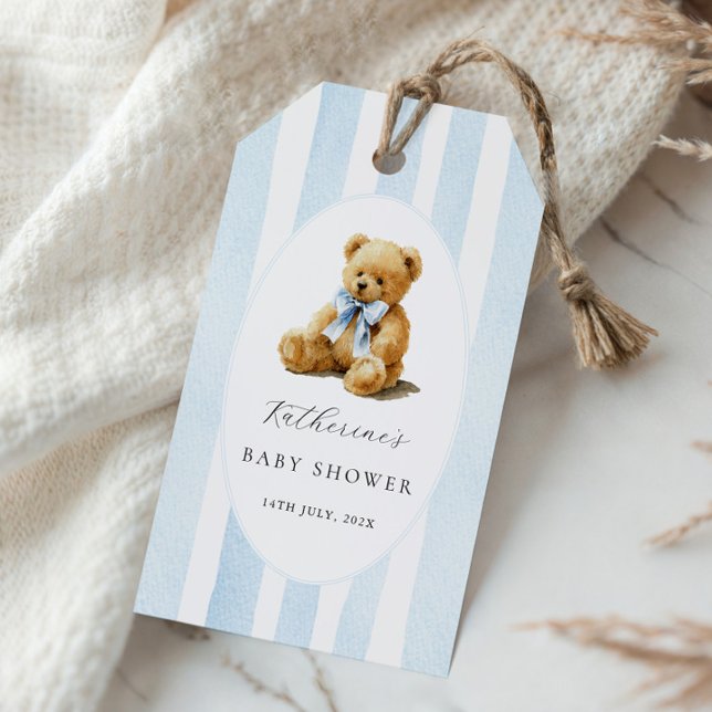 Blaue Streifen Bär Baby Shower  Geschenkanhänger (Von Creator hochgeladen)