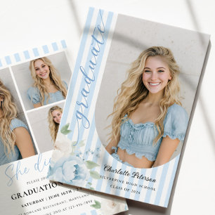 Blaue Streifen Blumen Hochzeitseinladung Einladung