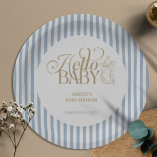 Blaue Streifen Bogen Vintage Jungen Baby-Party Pappteller