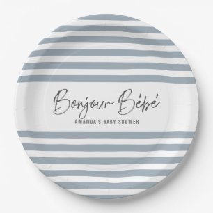 Blaue Streifen Bonjour Bebe Pappteller