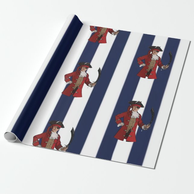 Blaue Streifen Boy Pirate Geschenkpapier (Ungerollt)