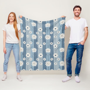 Blaue Streifen-Daisy-Vintage-Blumenmuster Fleecedecke