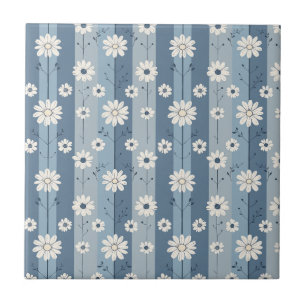 Blaue Streifen-Daisy-Vintage-Blumenmuster Fliese