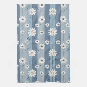 Blaue Streifen-Daisy-Vintage-Blumenmuster Geschirrtuch