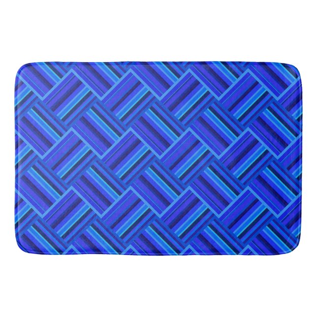 Blaue Streifen diagonales Webmuster Badematte (Vorderseite)