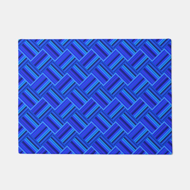 Blaue Streifen diagonales Webmuster Fußmatte (Vorderseite)
