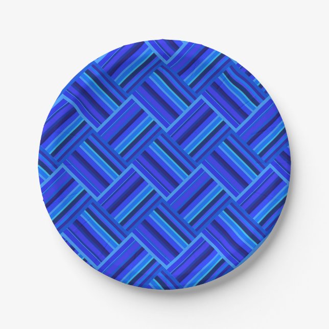 Blaue Streifen diagonales Webmuster Pappteller (Vorderseite)