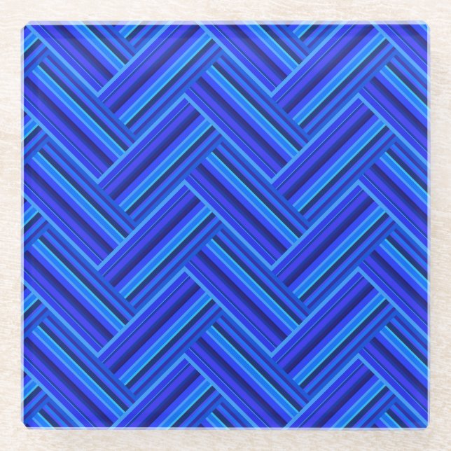 Blaue Streifen-Doppelwegemuster Glasuntersetzer (Vorderseite)