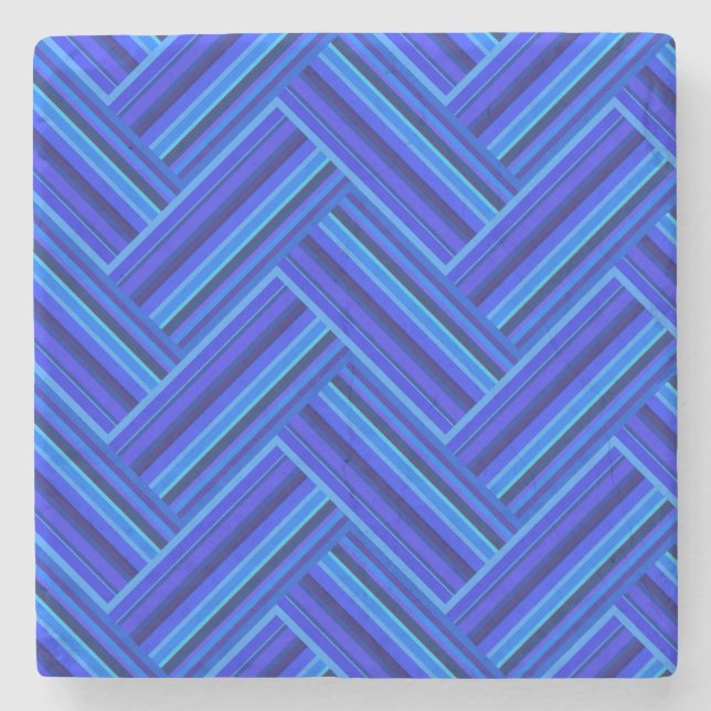 Blaue Streifen-Doppelwegemuster Steinuntersetzer (Vorderseite)
