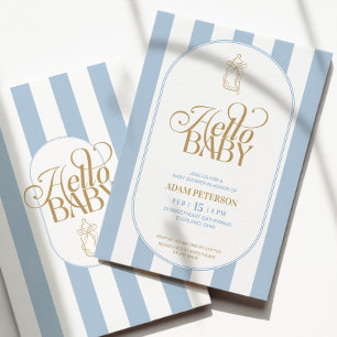Blaue Streifen Elegante Vintage-Baby-Party Einladung