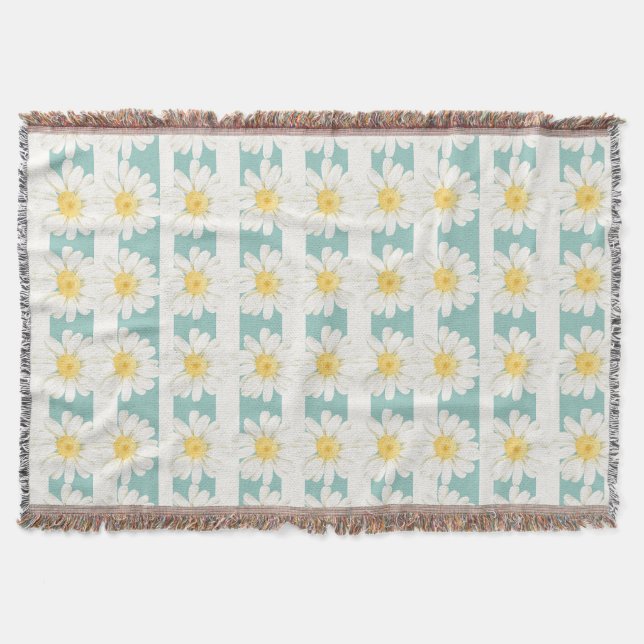 Blaue Streifen & Gänseblümchen  Decke (Vorderseite)