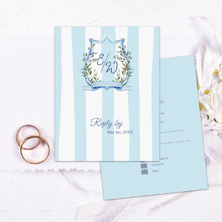 Blaue Streifen-Garten-Monogramm Französische Landh RSVP Karte