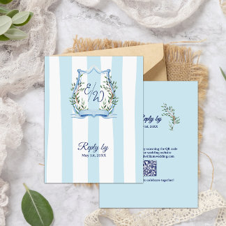 Blaue Streifen-Garten-Monogramm-QR-Code-Hochzeit RSVP Karte
